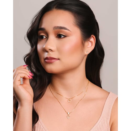 Gargantilha Dupla Corações Espirito Santo Cravejado Cristal Banhado a Ouro 18K