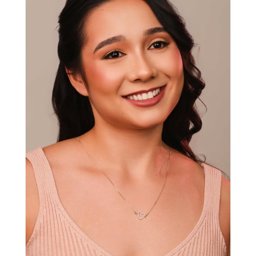 Escapulário Orai e Vigiai Coração Cravejado Cristal Ródio Branco - 70 cm