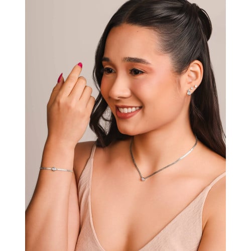 Brinco Quadrado Ponto de Luz Cristal 7 mm Ródio Branco