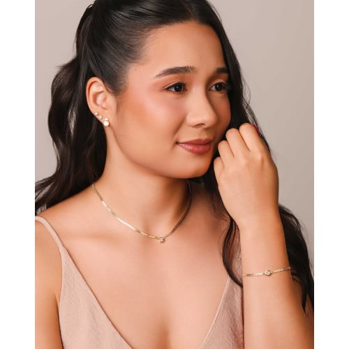 Pulseira Veneziana Dupla Ponto de Luz Cristal Banhado a Ouro 18K