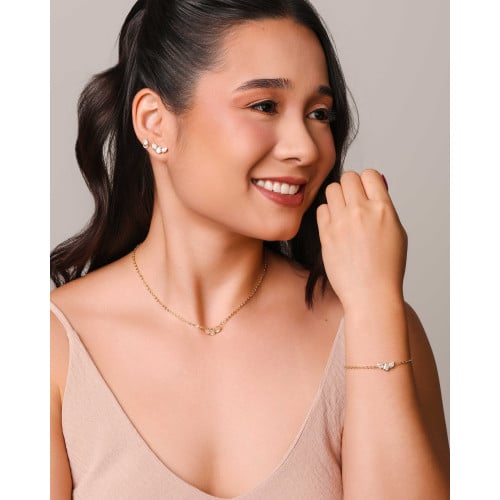 Pulseira Elos Gotas Cristais Banhado a Ouro 18K