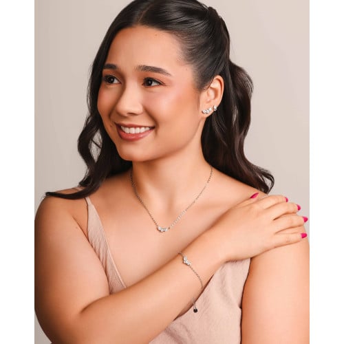 Gargantilha Elos Pingente Gotas Cristal Ródio Branco - 40 cm