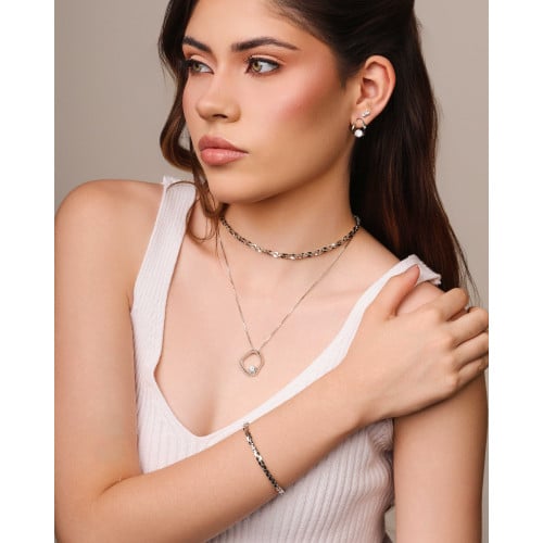 Pulseira Elos Quadrados 4 mm Ródio Branco