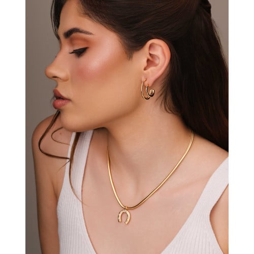 Gargantilha Snake Ferradura Cravejada Cristal Banhado a Ouro 18K - 40 cm