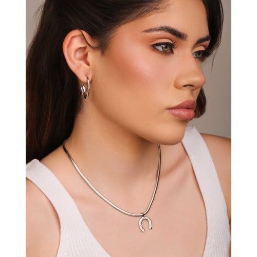 Gargantilha Snake Ferradura Cravejada Cristal Ródio Branco - 40 cm