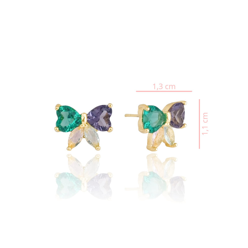 Brinco Laço Colorido Banhado a Ouro 18K