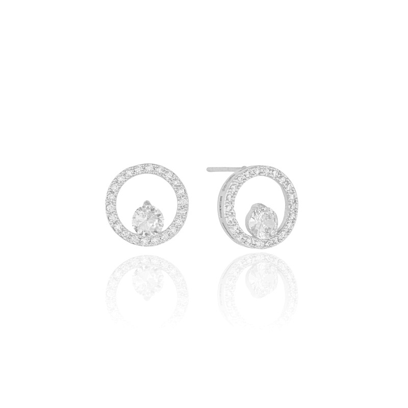 Brinco Circulo Vazado Borda Cravejada Ponto de Luz Cristal Ródio Branco