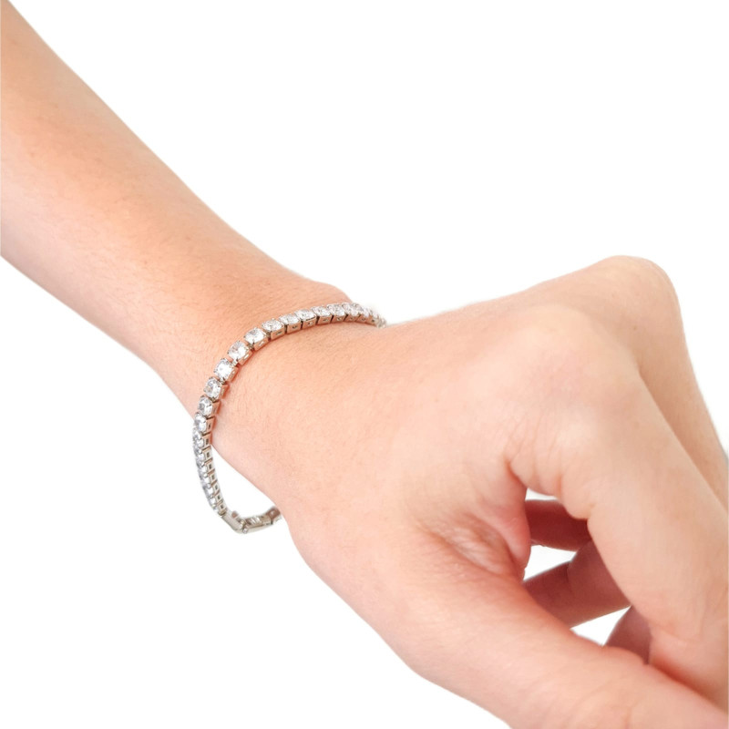Pulseira Riviera Cristal Fecho Gaveta Ródio Branco