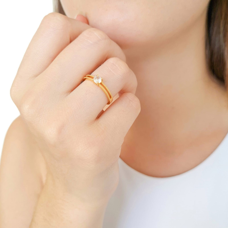Anel Solitário Detalhe Vazado Tamanho 16 Banhado a Ouro 18K