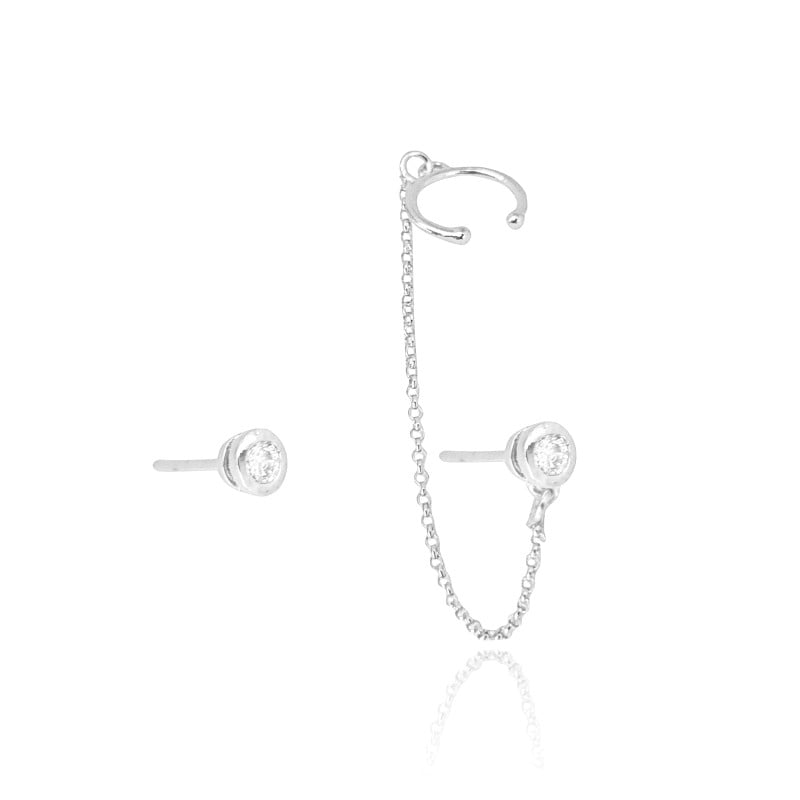 Ear Line Piercing Ponto de Luz Cristal Unilateral  Ródio Branco