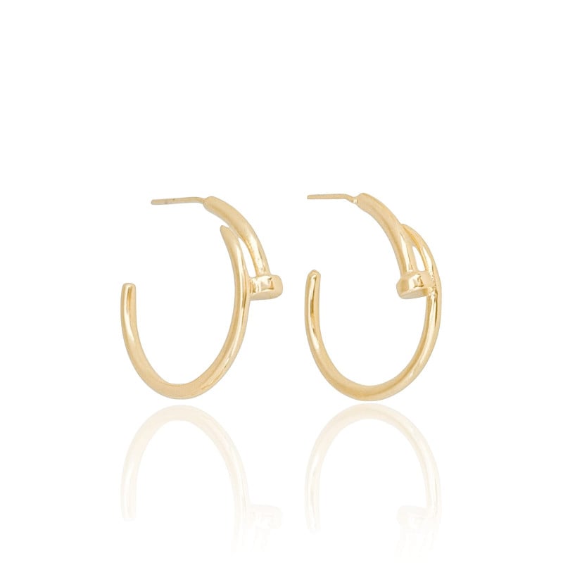 Brinco Argola Prego Tubo Banhado a Ouro 18K