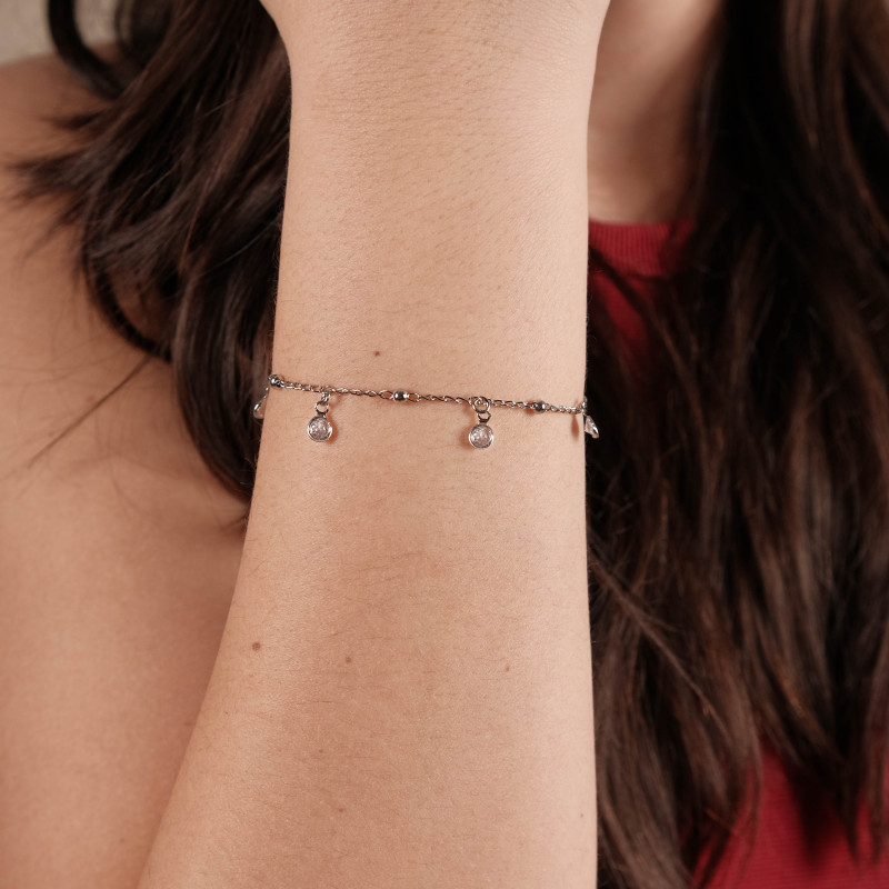 Pulseira Grumet Bolinas Ponto de Luz Cristal Ródio Branco