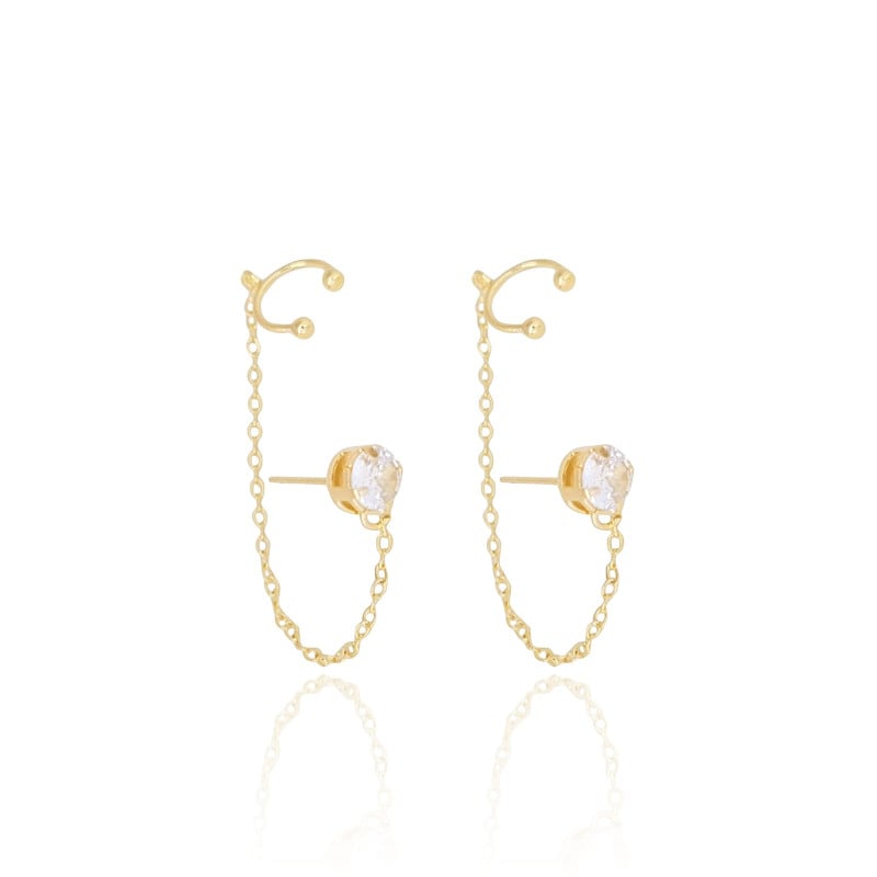 Ear Line Piercing Ponto de Luz Cristal Unilateral  Banhado a Ouro 18K