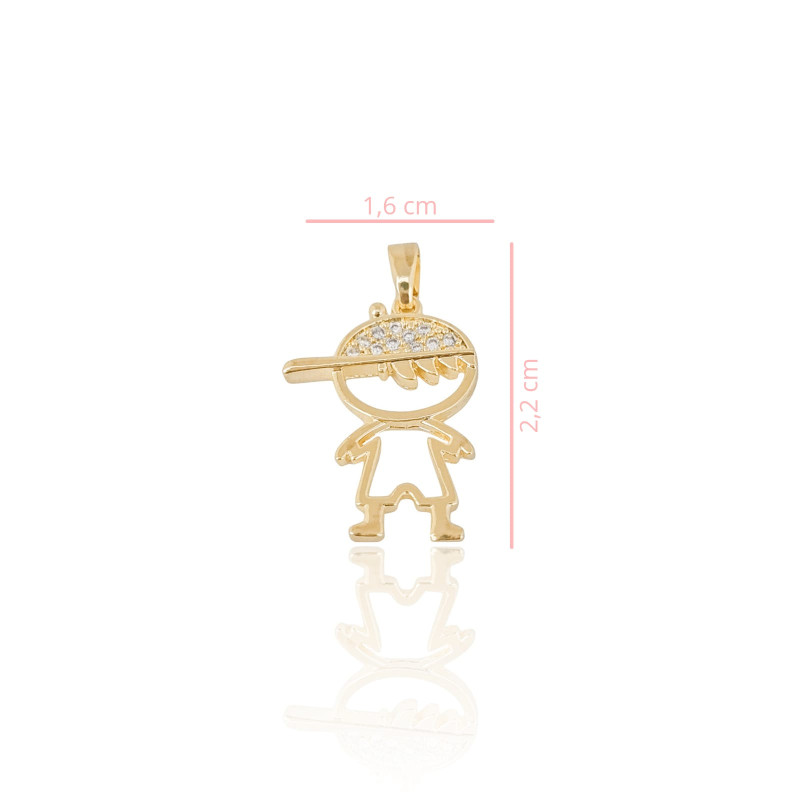 Pingente Menino Cravejado Cristal Vazado Banhado a Ouro 18K