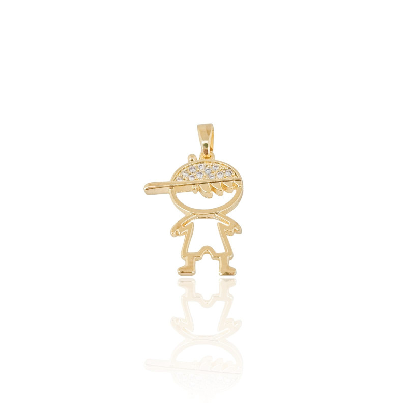 Pingente Menino Cravejado Cristal Vazado Banhado a Ouro 18K