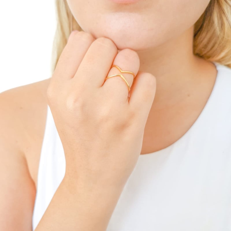 Anel Falange X Liso Tamanho 9 Banhado a Ouro 18K