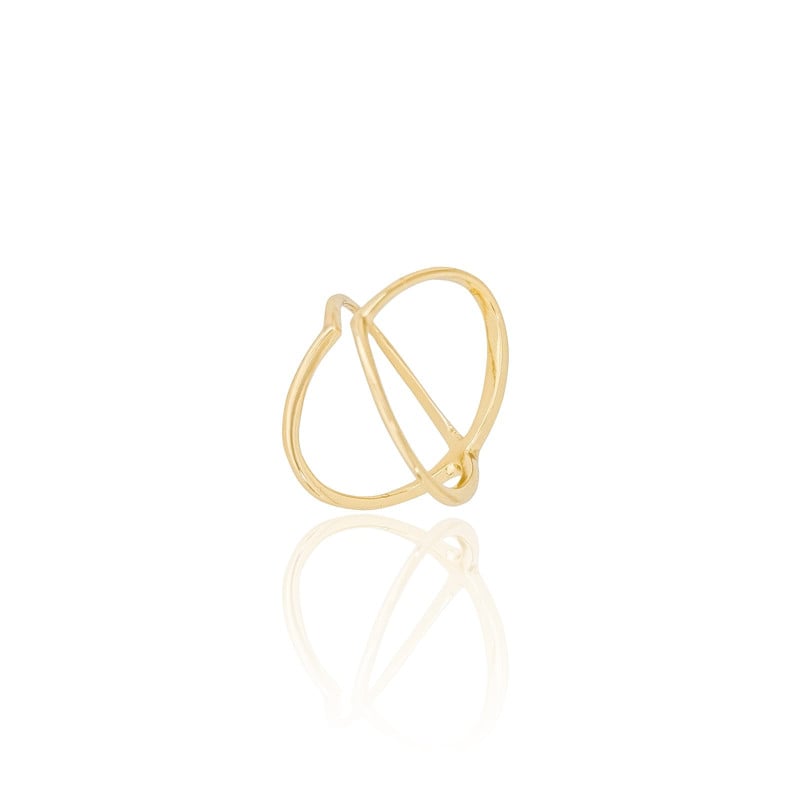 Anel Falange X Liso Tamanho 9 Banhado a Ouro 18K