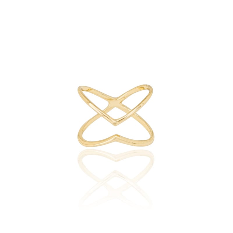 Anel Falange X Liso Tamanho 9 Banhado a Ouro 18K