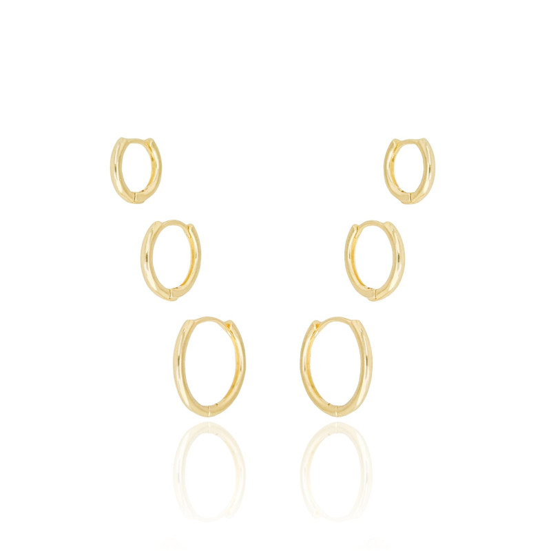 Trio Argolas Lisas Banhado a Ouro 18K