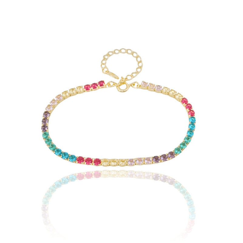 Pulseira Riviera Zirconias Coloridas Banhado a Ouro 18K