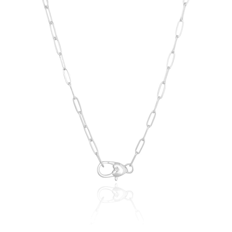 Gagantilha Elos 3X10 MM Fecho Coração Liso Ródio Branco