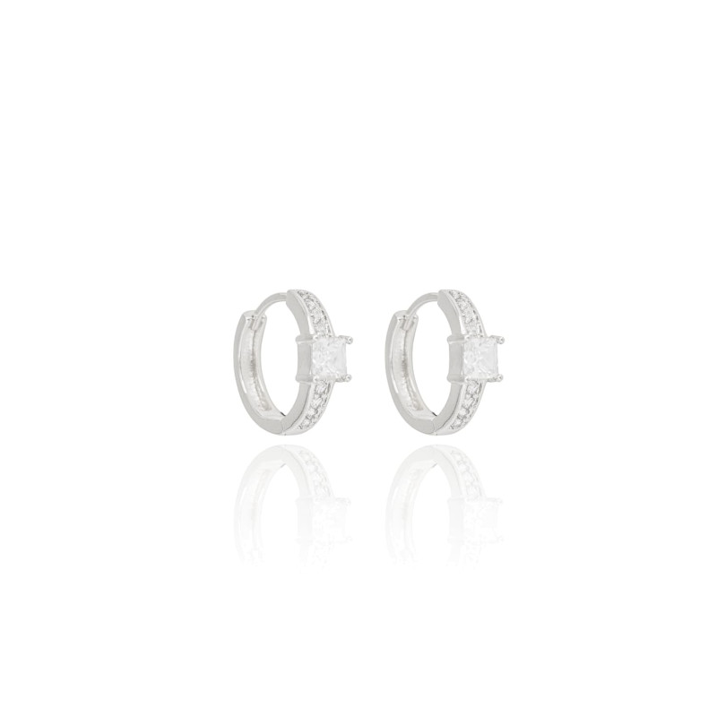 Brinco Argola Cravejado Ponto de Luz Cristal Ródio Branco