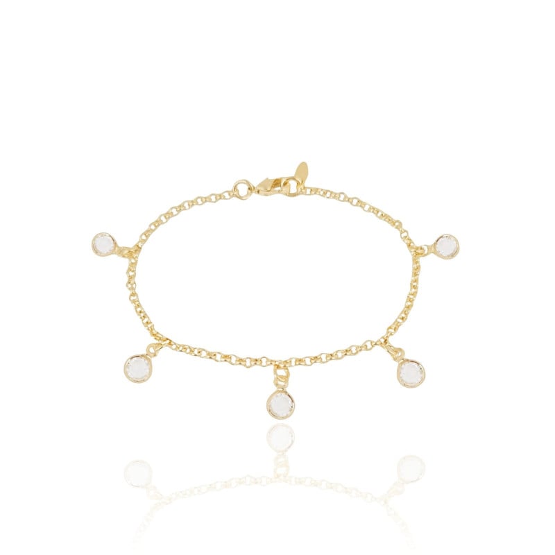 Pulseira Infantil Elos Pontos de Luz Cristal Banhado a Ouro 18K