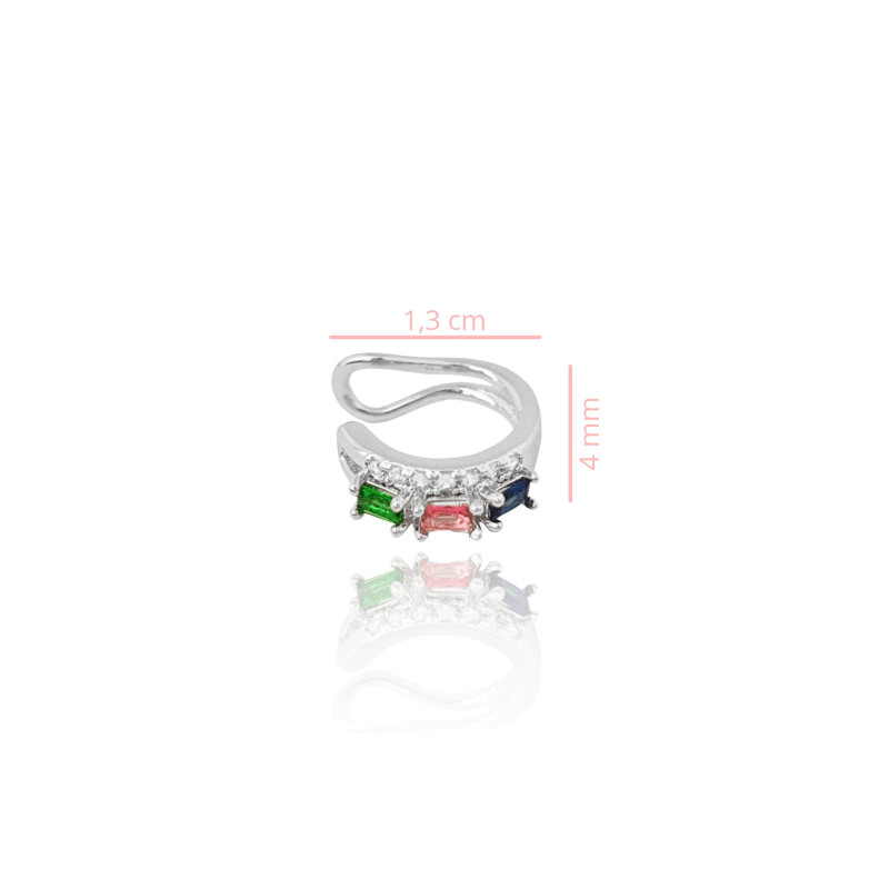 Piercing Retangulos Coloridos Detalhe Cravejado Cristal Ródio Branco