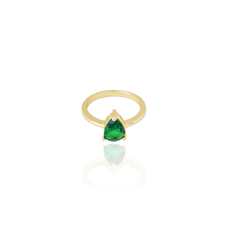 Anel Gota Esmeralda Tamanho 14 Banhado a Ouro 18K
