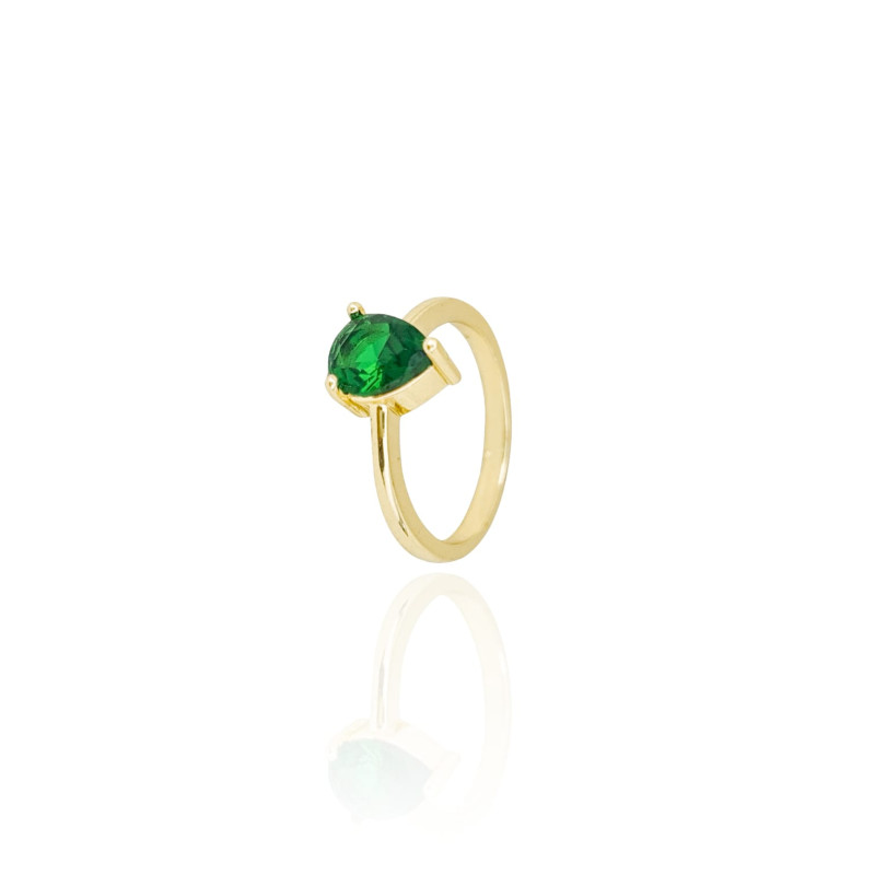 Anel Gota Esmeralda Tamanho 14 Banhado a Ouro 18K