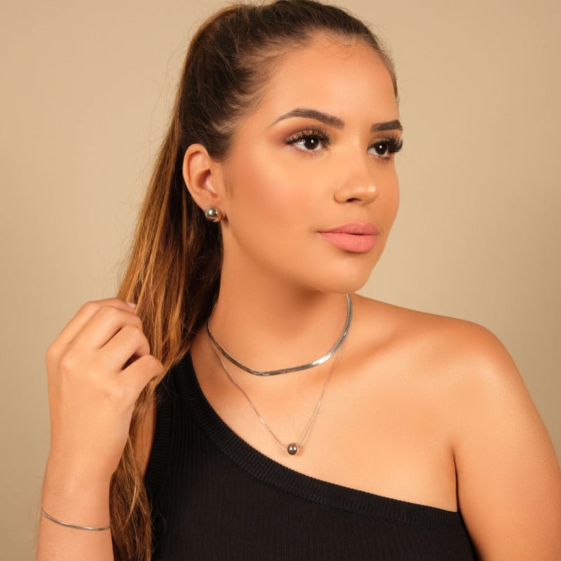 Choker Malha Fita 4 mm Ródio Branco