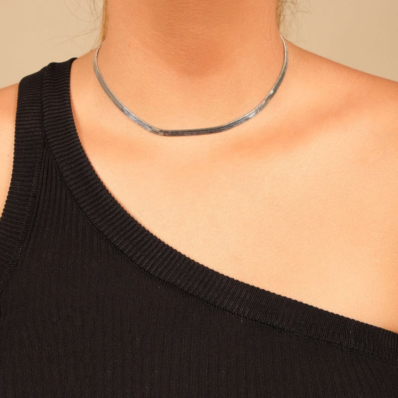 Choker Malha Fita 4 mm Ródio Branco