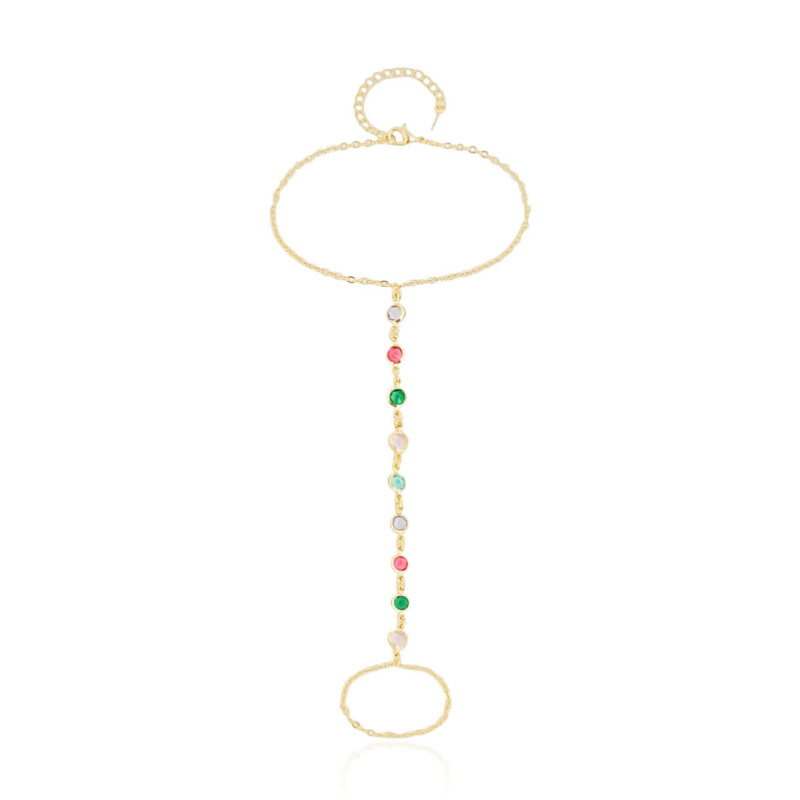 Pulseira de Mão Pontos de Luz Coloridos Banhado a Ouro 18K