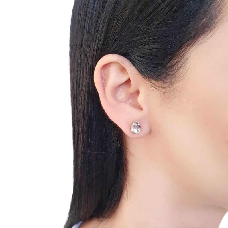 Brinco Gota Piercing Argola Unilateral Gotas Ametista Banhado a Ouro 18K