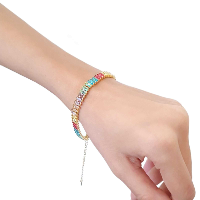 Pulseira Riviera Colorida Banhado a Ouro 18K