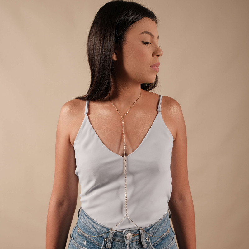 Body Chain Elos Riviera Cristal Banhado a Ouro 18K