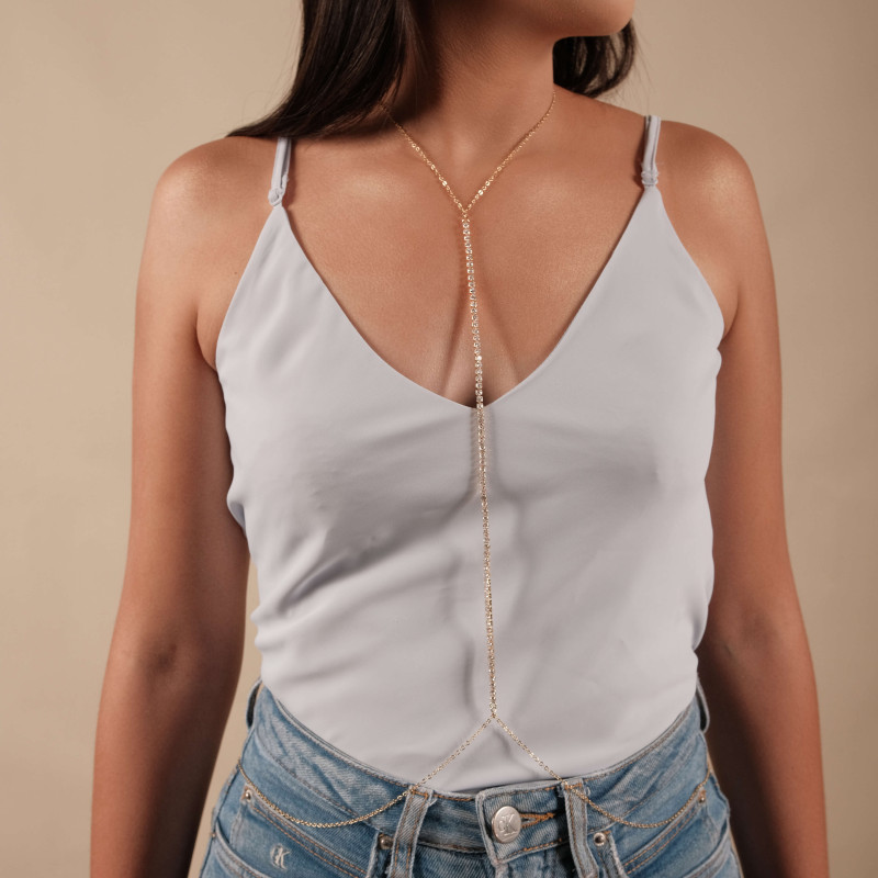 Body Chain Elos Riviera Cristal Banhado a Ouro 18K