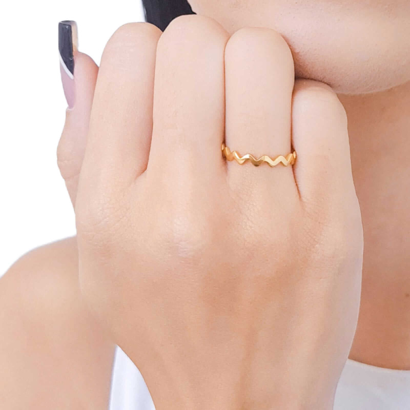 Anel Falange Zig Zag Tamanho 10 Banhado a Ouro 18K