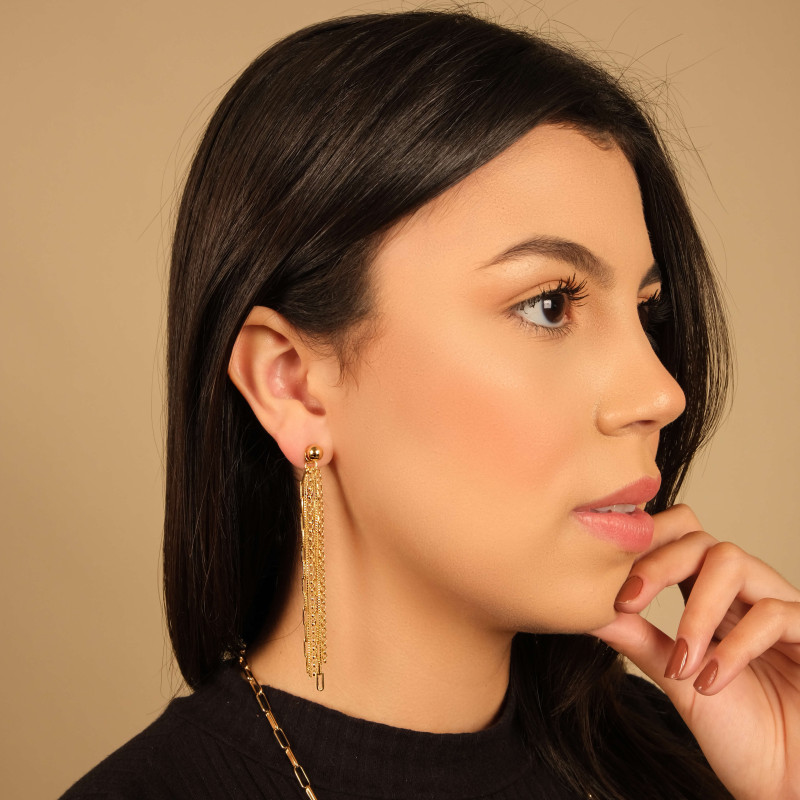 Franja de Brincos Correntes Variadas Banhado a Ouro 18K