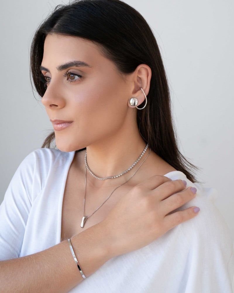 Ear Cuff Tarraxa Piercing Ródio Branco