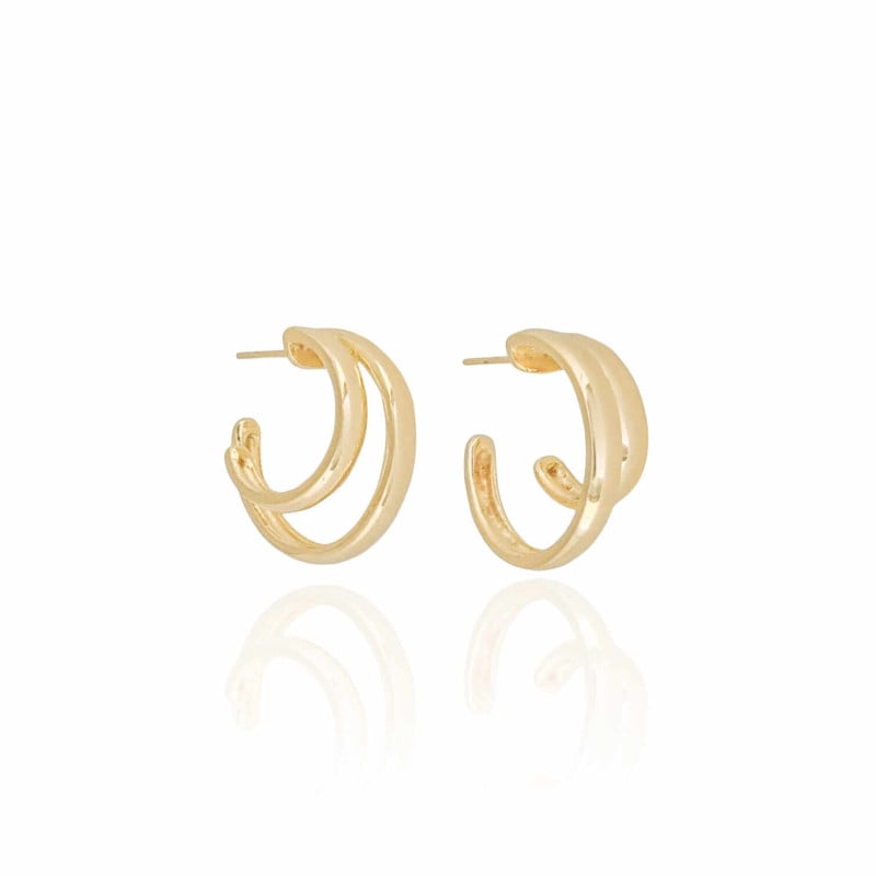 Brinco Argola Dois Filetes Lisos Banhado a Ouro 18K
