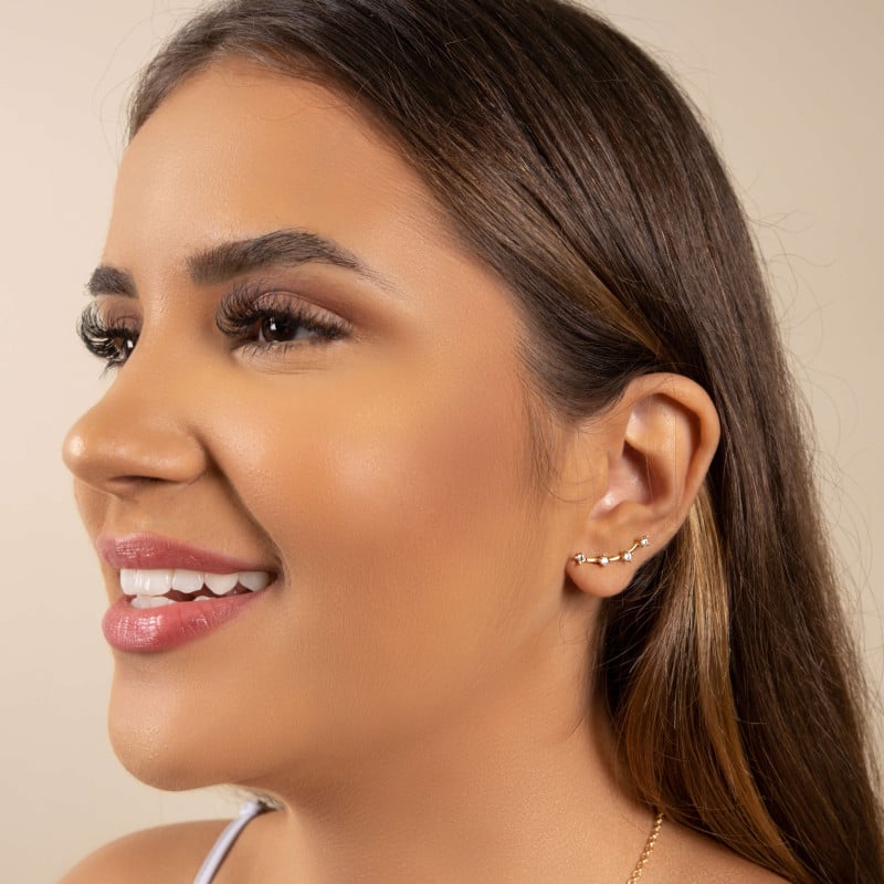 Ear Cuff Cristal Pontos de Luz Banhado a Ouro 18K
