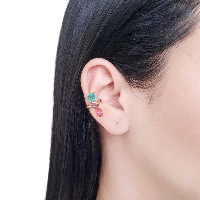 Piercing Colorido Quadrado Gota Oval Banhado a Ouro 18K