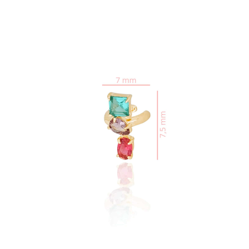 Piercing Colorido Quadrado Gota Oval Banhado a Ouro 18K