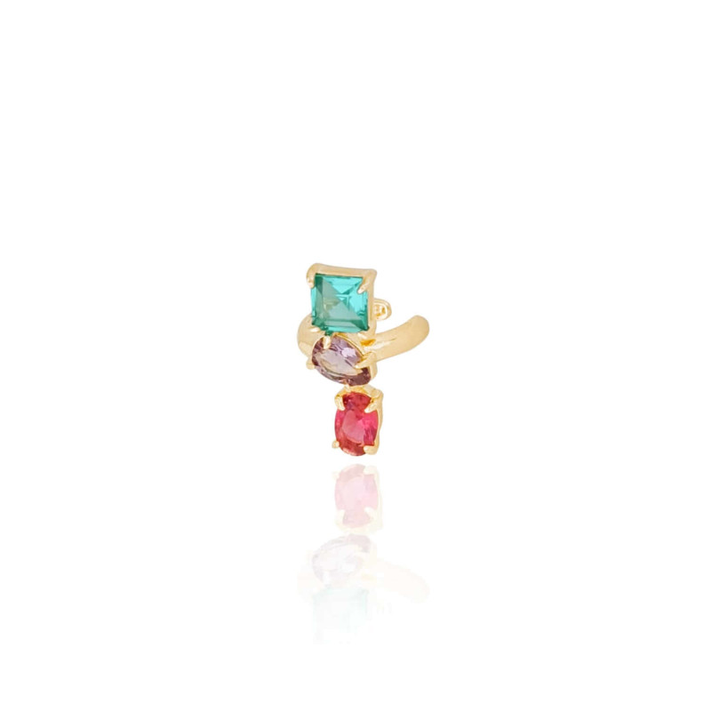Piercing Colorido Quadrado Gota Oval Banhado a Ouro 18K