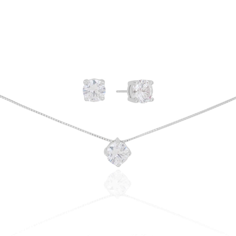 Conjunto Ponto de Luz Cristal Ródio Branco