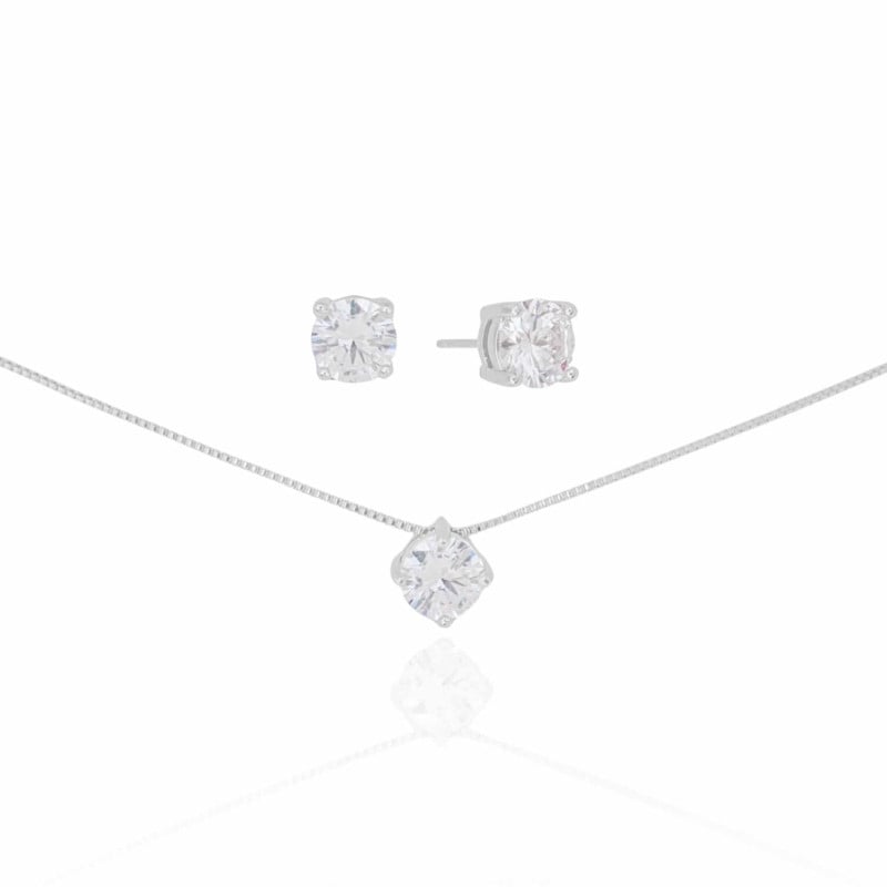 Conjunto Ponto de Luz Cristal Ródio Branco