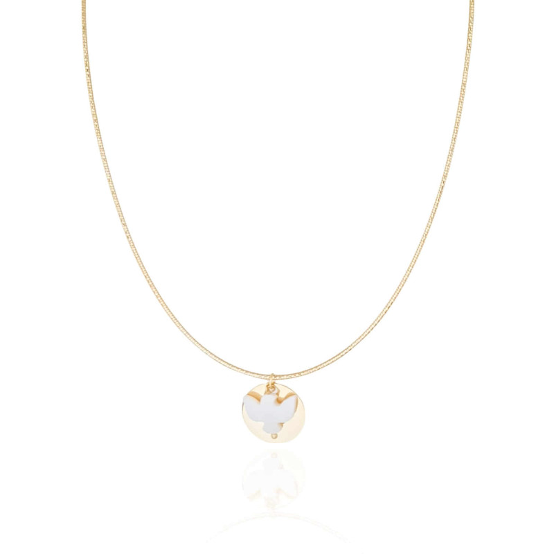 Choker Pingente Espirito Santo Madreperolola Base Flat Aro Flexível