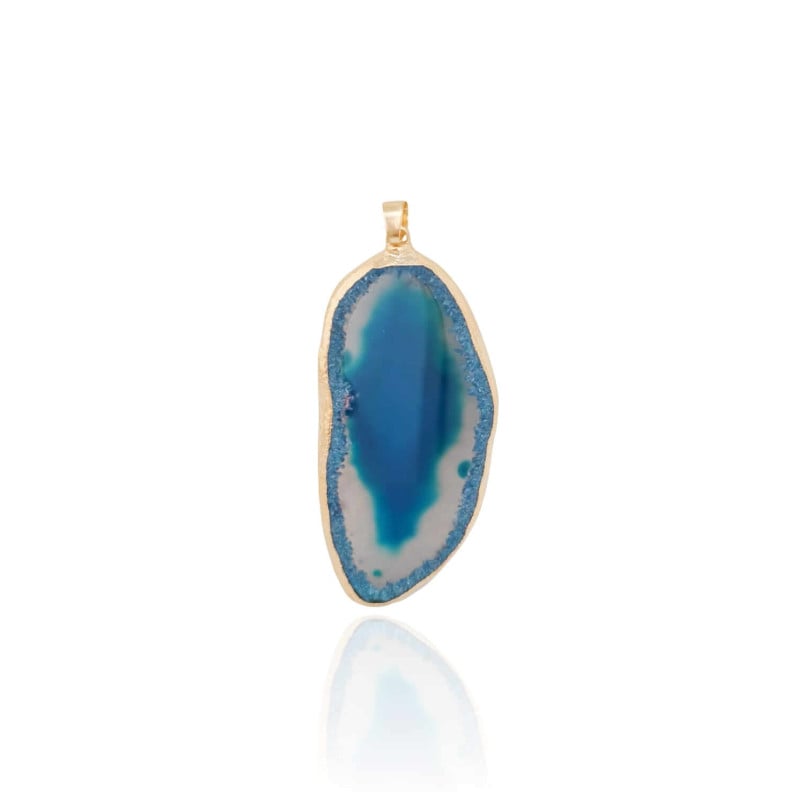 Pingente Pedra Agata Azul Tamanho Grande