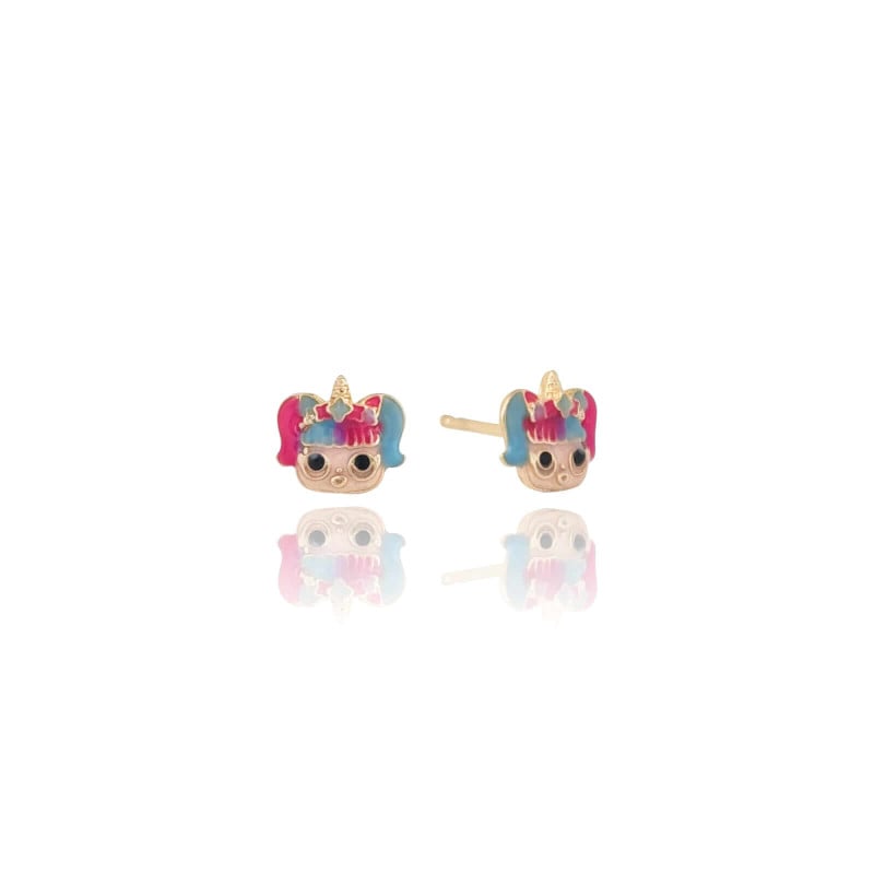 Brinco Infantil Menina Colorida Banhado a Ouro 18K